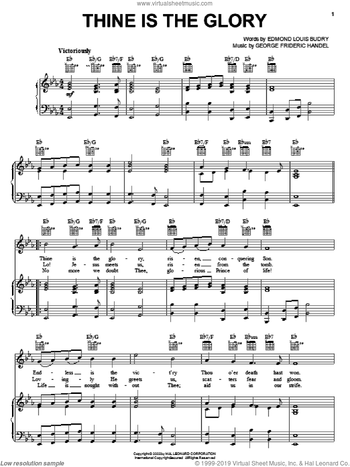 Thine Is The Glory sheet music for voice, piano or guitar by Edmund Louis Budry, George Frideric Handel and Richard Birch Hoyle, intermediate skill level