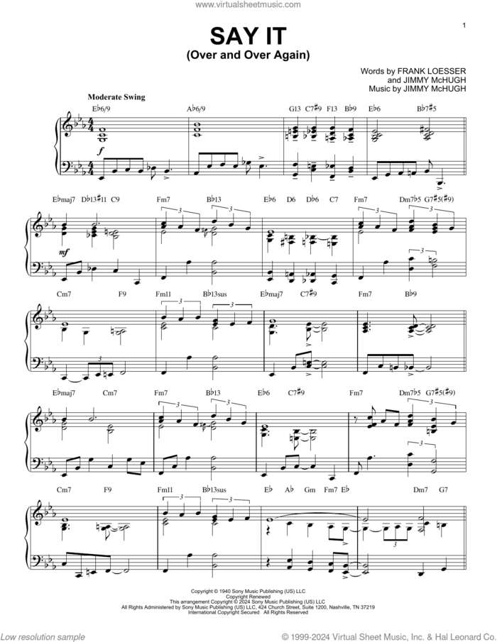 Say It (Over And Over Again) (arr. Brent Edstrom) sheet music for piano solo by Frank Loesser, Brent Edstrom and Jimmy McHugh, intermediate skill level