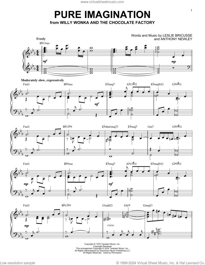 Pure Imagination (arr. Brent Edstrom) sheet music for piano solo by Leslie Bricusse, Brent Edstrom and Anthony Newley, intermediate skill level