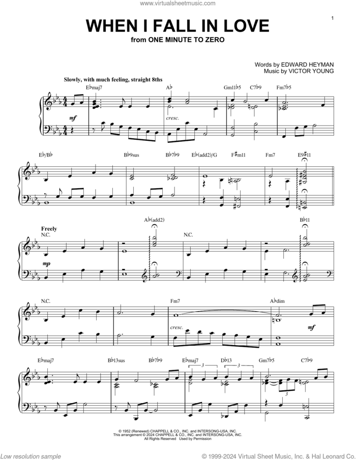 When I Fall In Love (arr. Brent Edstrom) sheet music for piano solo by Victor Young, Brent Edstrom and Edward Heyman, intermediate skill level