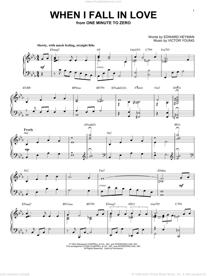 When I Fall In Love (arr. Brent Edstrom) sheet music for piano solo by Victor Young, Brent Edstrom and Edward Heyman, intermediate skill level