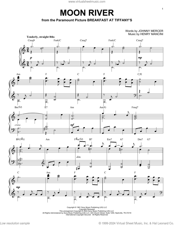 Moon River (arr. Brent Edstrom) sheet music for piano solo by Johnny Mercer, Brent Edstrom, Andy Williams and Henry Mancini, intermediate skill level