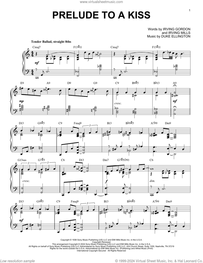 Prelude To A Kiss (arr. Brent Edstrom) sheet music for piano solo by Duke Ellington, Brent Edstrom, Irving Gordon and Irving Mills, intermediate skill level