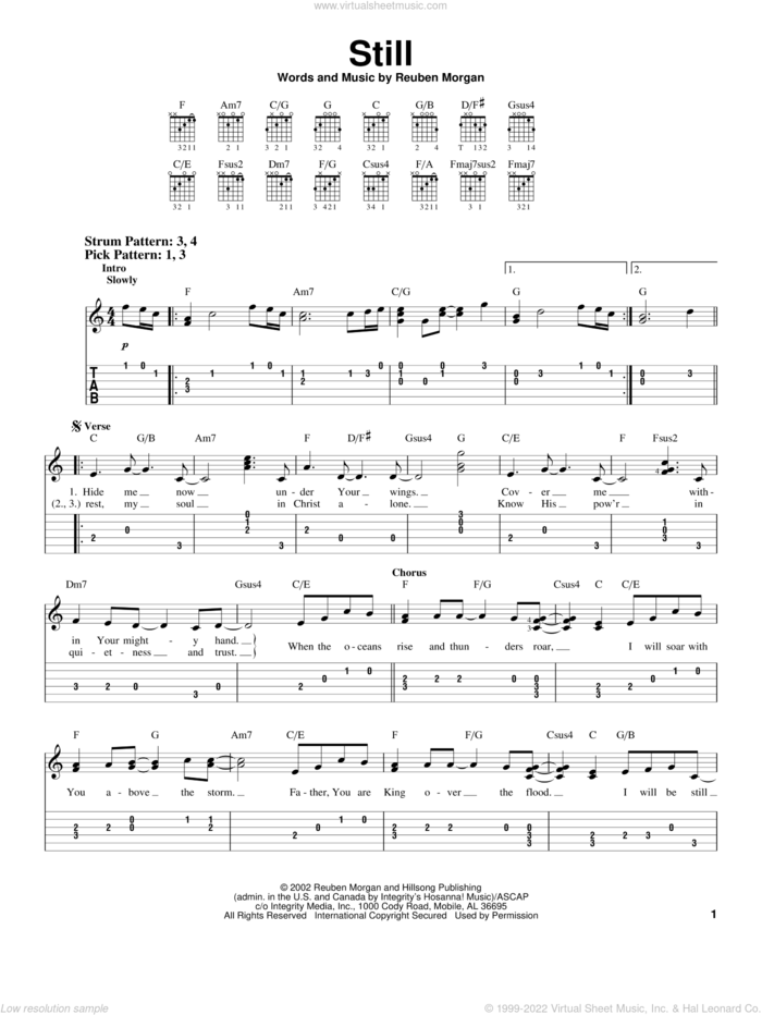 Still sheet music for guitar solo (easy tablature) by Hillsong Worship, Hillsong and Reuben Morgan, easy guitar (easy tablature)