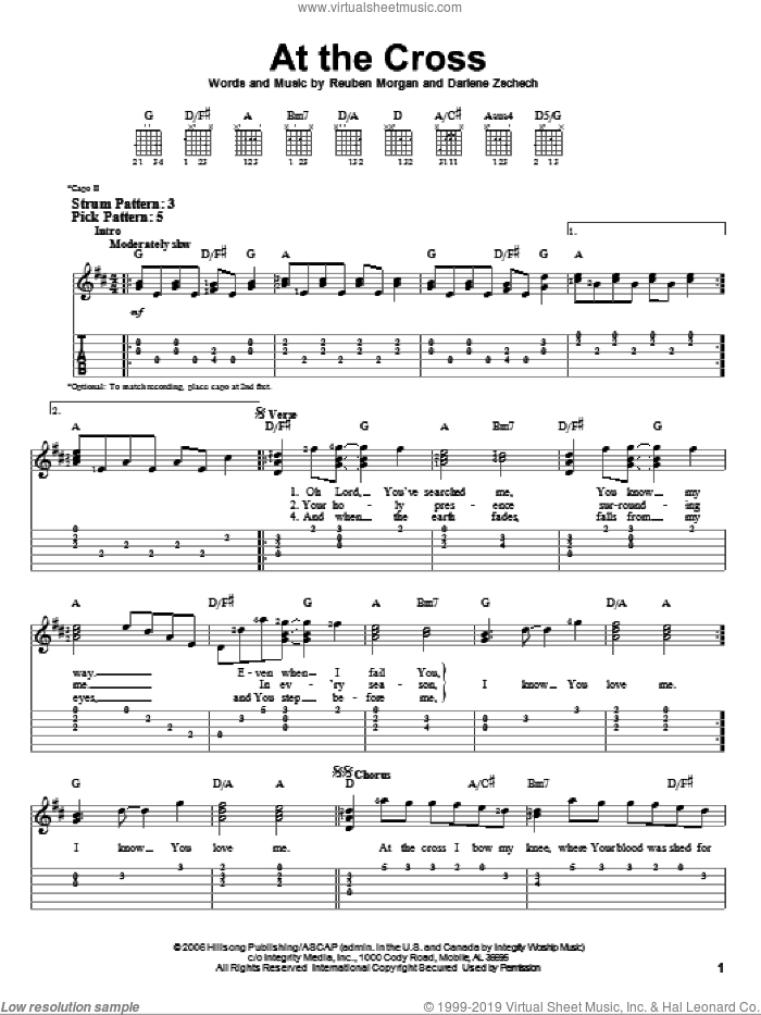 At The Cross sheet music for guitar solo (easy tablature) by Darlene Zschech and Reuben Morgan, easy guitar (easy tablature)