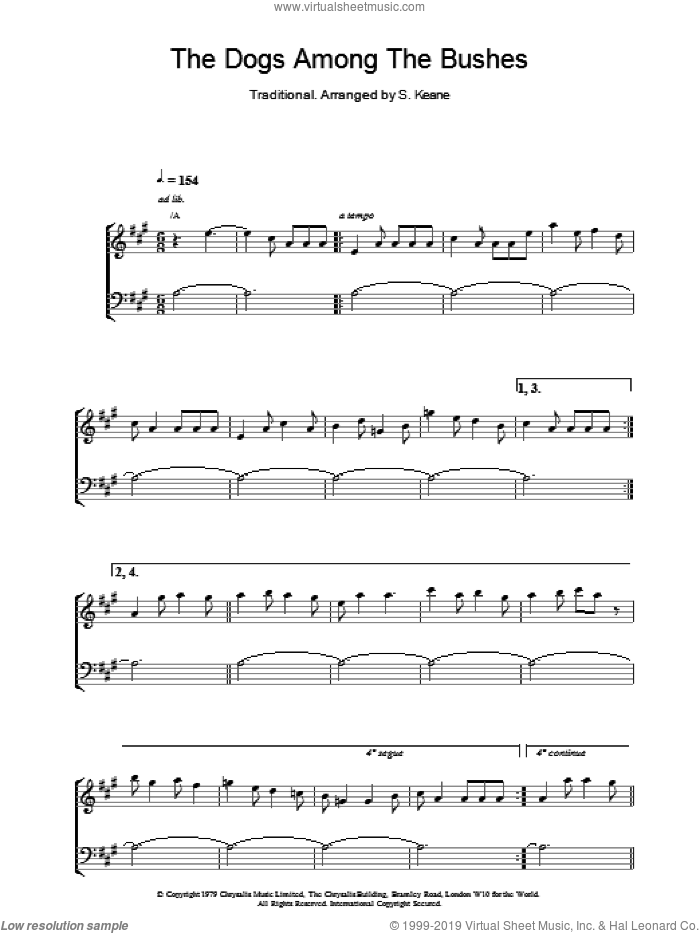 The Dogs Among The Bushes sheet music for piano solo by The Chieftains and S Keane, intermediate skill level