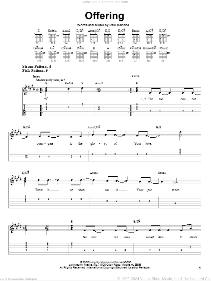 Offering sheet music for guitar solo (easy tablature) by Paul Baloche, easy guitar (easy tablature)