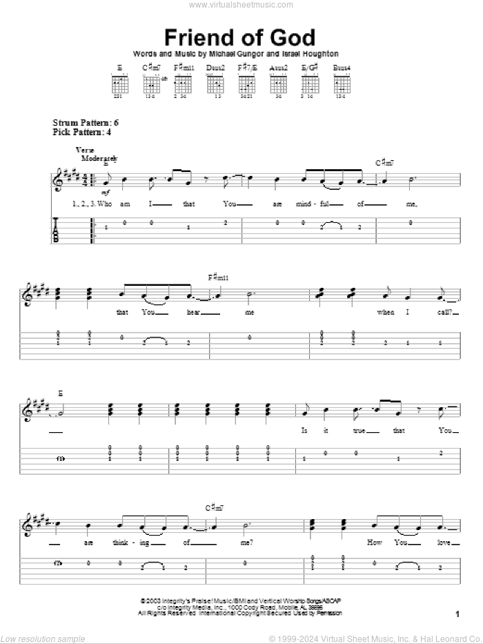 Friend Of God sheet music for guitar solo (easy tablature) by Israel Houghton and Michael Gungor, easy guitar (easy tablature)