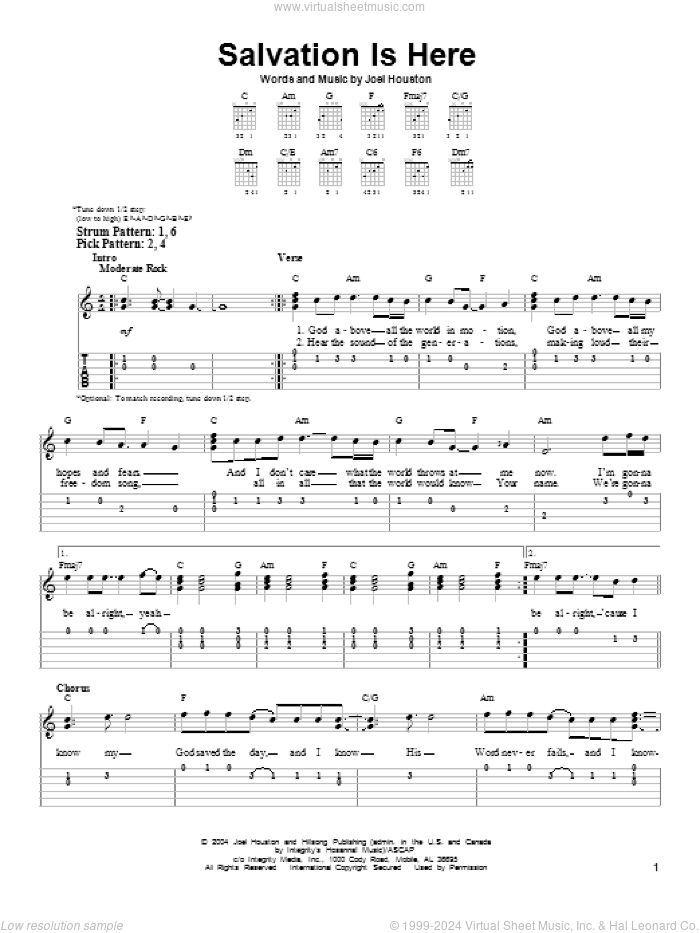Salvation Is Here sheet music for guitar solo (easy tablature) by Lincoln Brewster and Joel Houston, easy guitar (easy tablature)