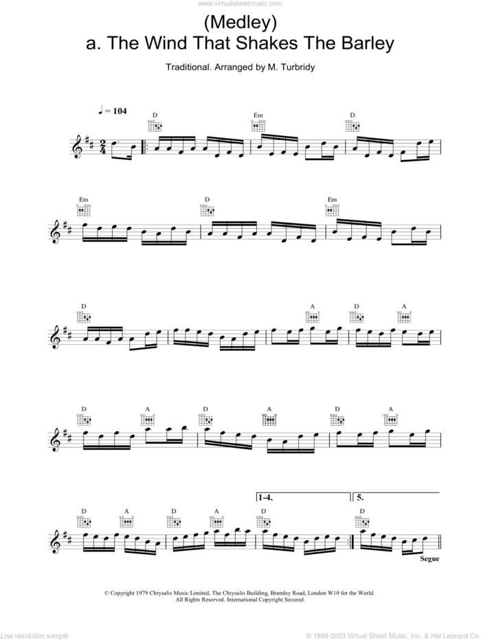 (Medley) a. The Wind That Shakes The Barley; b. The Reel With The Beryle sheet music for voice and other instruments (fake book) by The Chieftains and M Arranged by Turbridy, intermediate skill level