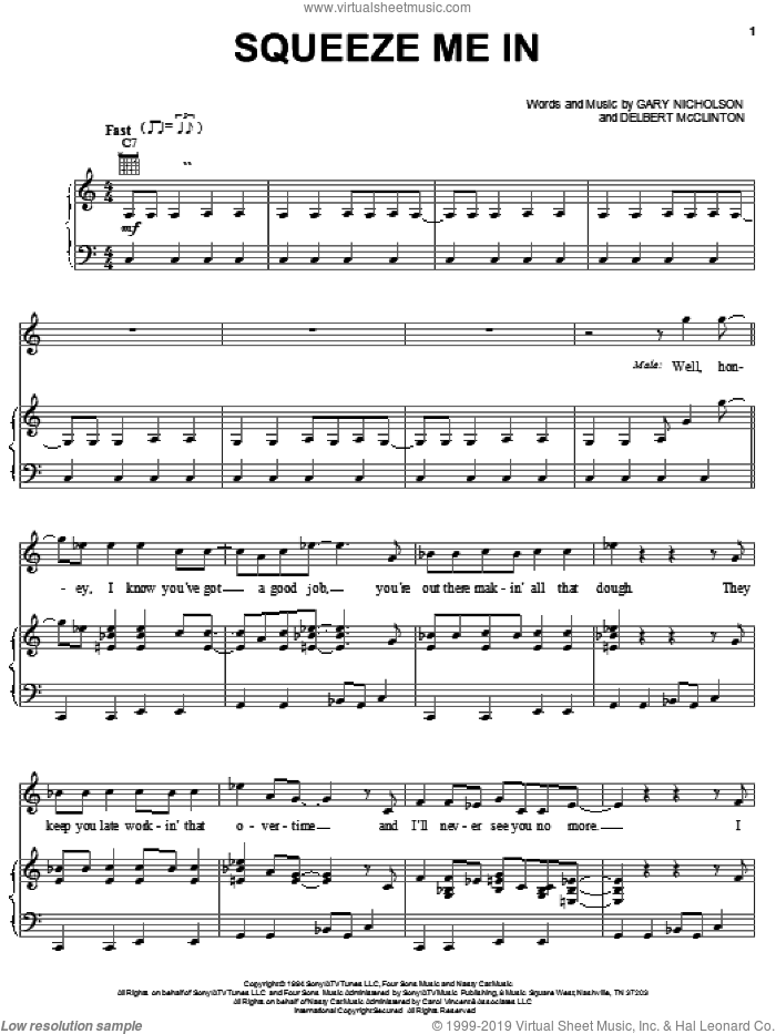 Squeeze Me In sheet music for voice, piano or guitar by Garth Brooks Duet With Trisha Yearwood, Garth Brooks, Trisha Yearwood, Delbert McClinton and Gary Nicholson, intermediate skill level