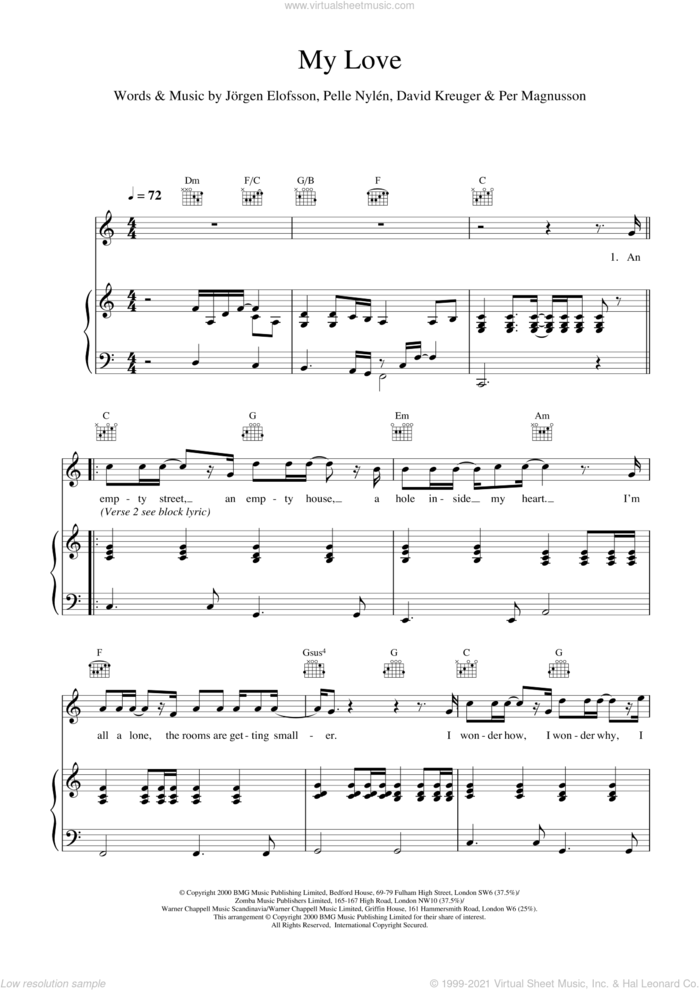 My Love sheet music for voice, piano or guitar by Pelle Nylen, Westlife, ELOFSSON and KREUGER, intermediate skill level