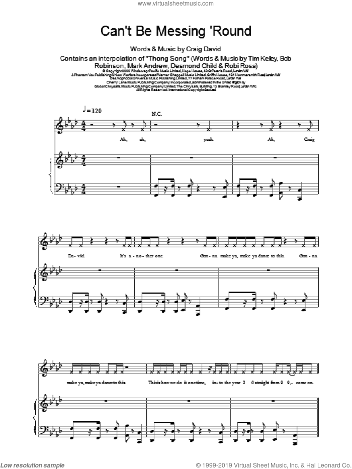 Can't Be Messing 'Round sheet music for voice, piano or guitar by Craig David, intermediate skill level