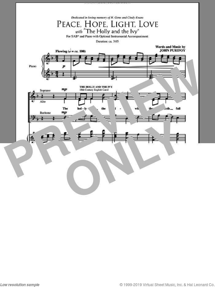 Peace, Hope, Light, Love (with The Holly And The Ivy) sheet music for choir (SAB: soprano, alto, bass) by John Purifoy, intermediate skill level