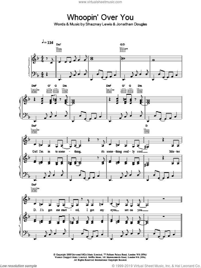 Whoopin' Over You sheet music for voice, piano or guitar by All Saints, Jonathan Douglas and Shaznay Lewis, intermediate skill level