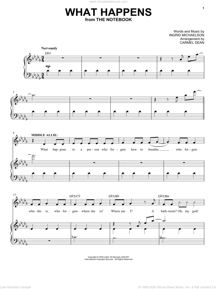 What Happens (from The Notebook) sheet music for voice and piano by Ingrid Michaelson, intermediate skill level