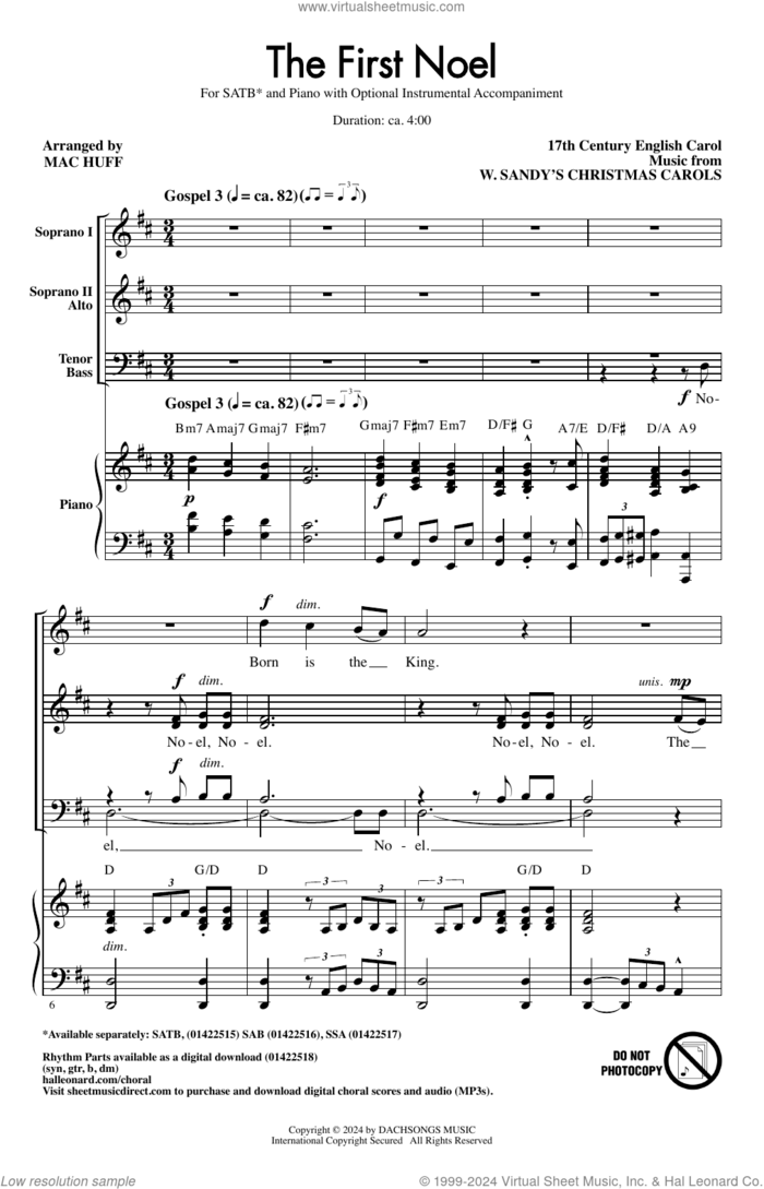The First Noel (arr. Mac Huff) sheet music for choir (SATB: soprano, alto, tenor, bass) by Anonymous, Mac Huff and Miscellaneous, intermediate skill level