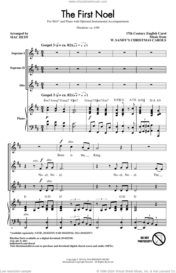 The First Noel (arr. Mac Huff) sheet music for choir (SSA: soprano, alto) by Anonymous, Mac Huff and Miscellaneous, intermediate skill level