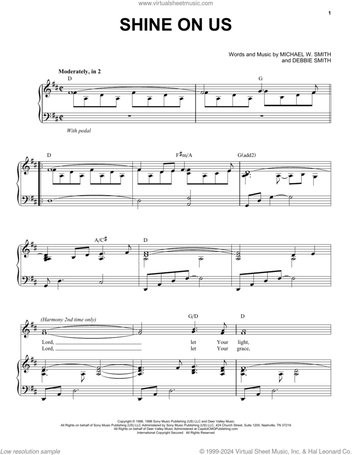 Shine On Us sheet music for voice, piano or guitar by Phillips, Craig & Dean, Debbie Smith and Michael W. Smith, wedding score, intermediate skill level
