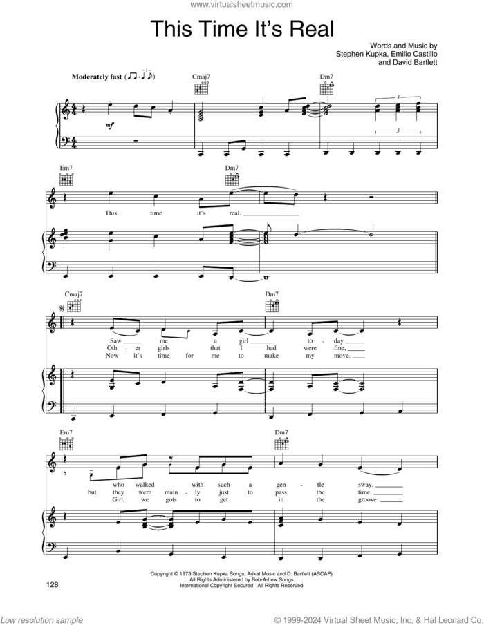 This Time It's Real sheet music for voice, piano or guitar by Tower Of Power, David Bartlett, Emilio Castillo and Stephen Kupka, intermediate skill level