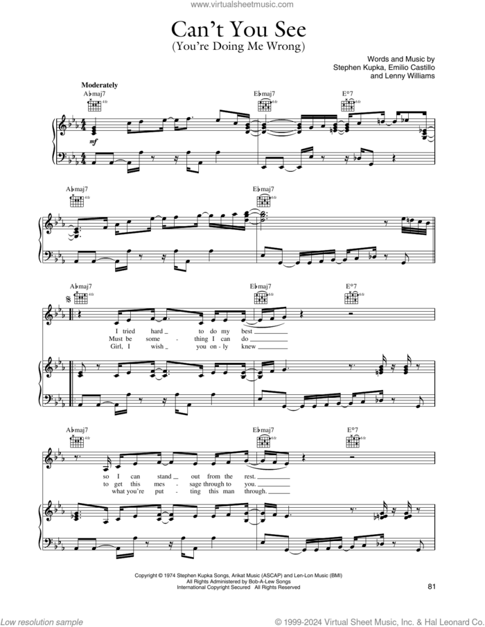 Can't You See (You Doin' Me Wrong) sheet music for voice, piano or guitar by Tower Of Power, Emilio Castillo, Leonard Williams and Stephen Kupka, intermediate skill level