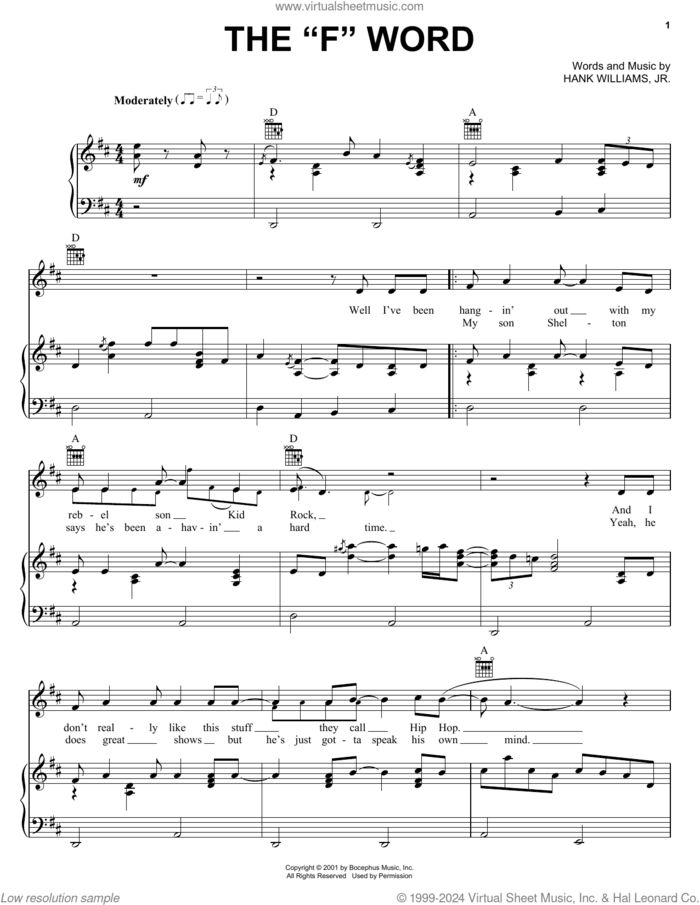 The 'F' Word sheet music for voice, piano or guitar by Hank Williams, Jr., intermediate skill level
