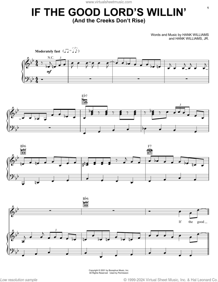If The Good Lord's Willin' (And The Creeks Don't Rise) sheet music for voice, piano or guitar by Hank Williams, Jr. and Hank Williams, intermediate skill level