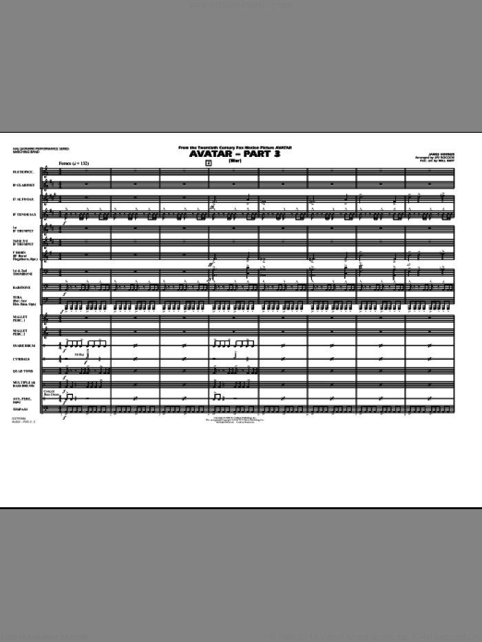 Avatar: Part 3 (War) (COMPLETE) sheet music for marching band by James Horner, Jay Bocook and Will Rapp, intermediate skill level