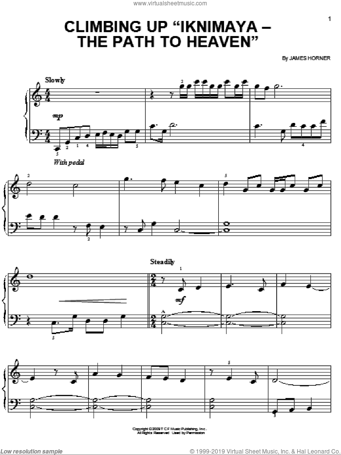 Climbing Up 'Iknimaya - The Path To Heaven' sheet music for piano solo by James Horner and Avatar (Movie), easy skill level