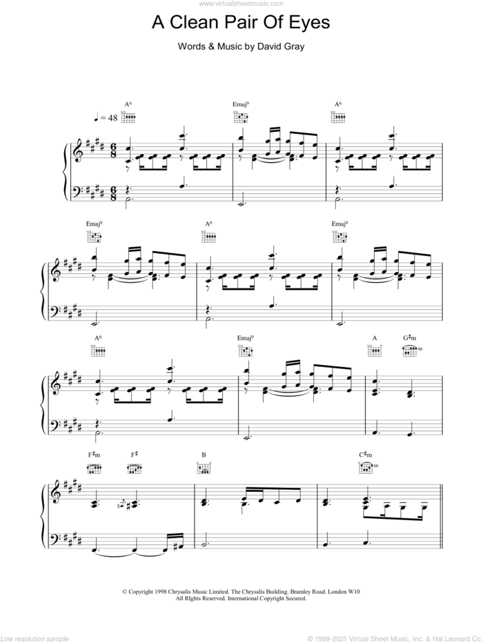 A Clean Pair Of Eyes sheet music for voice, piano or guitar by David Gray, intermediate skill level
