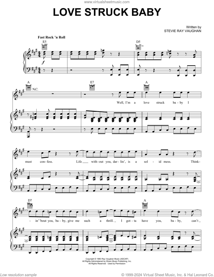 Love Struck Baby sheet music for voice, piano or guitar by Stevie Ray Vaughan, intermediate skill level