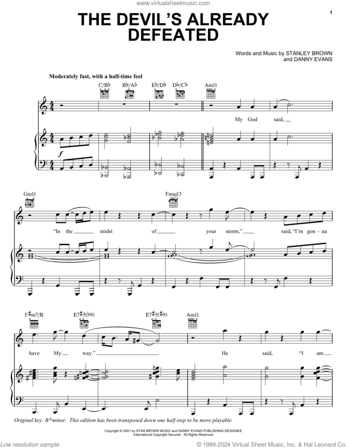 The Devil's Already Defeated sheet music for voice, piano or guitar by Bishop T.D. Jakes & The Potter's House Mass Choir, Bishop T.D. Jakes, Danny Evans and Stanley Brown, intermediate skill level