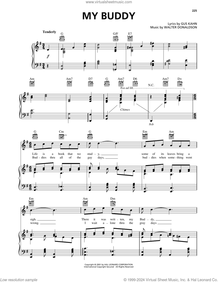 My Buddy sheet music for voice, piano or guitar by Gus Kahn and Walter Donaldson, intermediate skill level