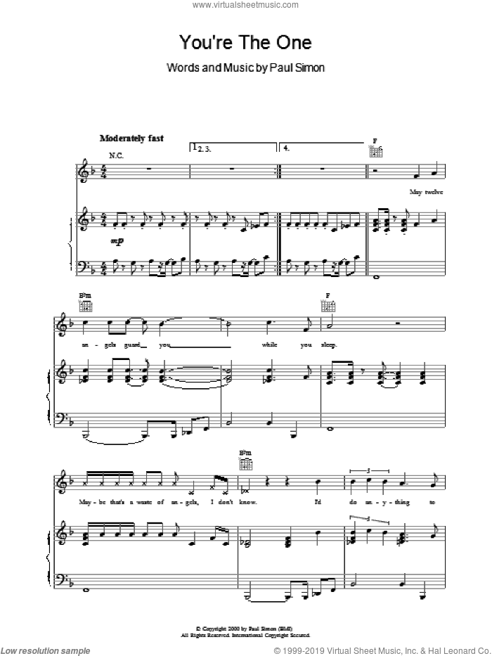 You're The One sheet music for voice, piano or guitar by Paul Simon, intermediate skill level