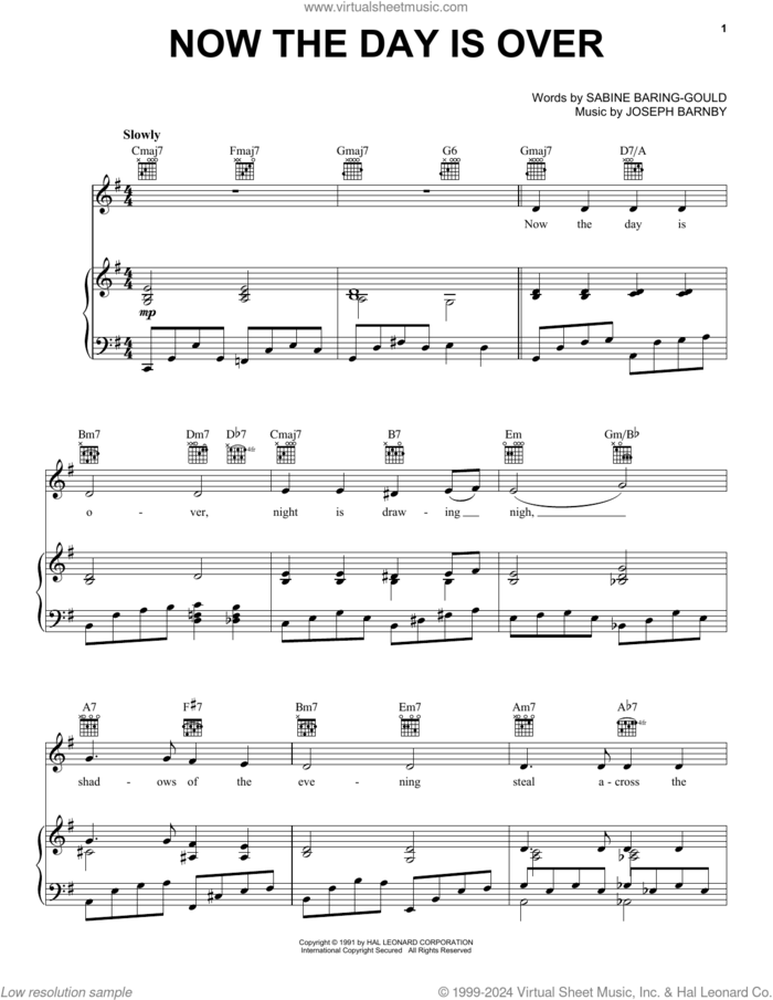 Now The Day Is Over sheet music for voice, piano or guitar by Sabine Baring-Gould and Joseph Barnby, intermediate skill level