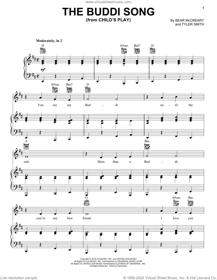 The Buddi Song (from Child's Play) sheet music for voice, piano or guitar by Bear McCreary and Tyler Smith, intermediate skill level