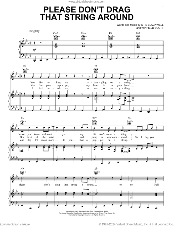 Please Don't Drag That String Around sheet music for voice, piano or guitar by Elvis Presley, Otis Blackwell and Winfield Scott, intermediate skill level