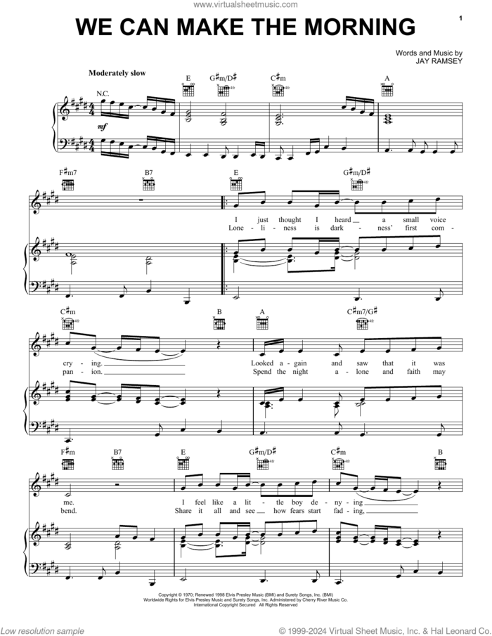 We Can Make The Morning sheet music for voice, piano or guitar by Elvis Presley and Jay Ramsey, intermediate skill level