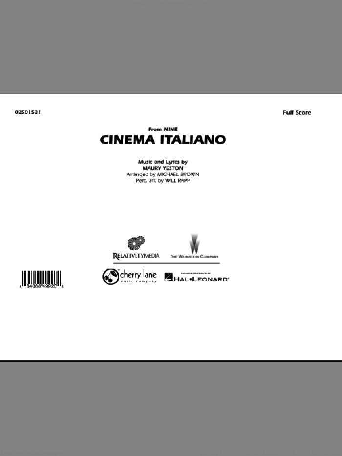 Cinema Italiano (from Nine) (COMPLETE) sheet music for marching band by Michael Brown, Maury Yeston and Will Rapp, intermediate skill level
