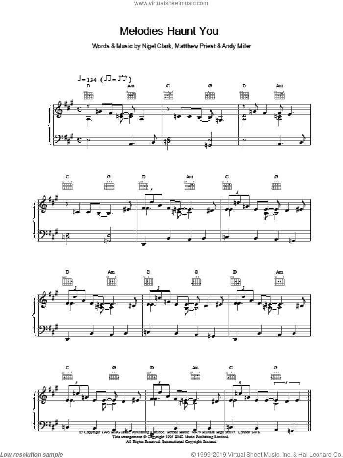 Melodies Haunt You sheet music for voice, piano or guitar by Clark,N, Dodgy and Miscellaneous, intermediate skill level