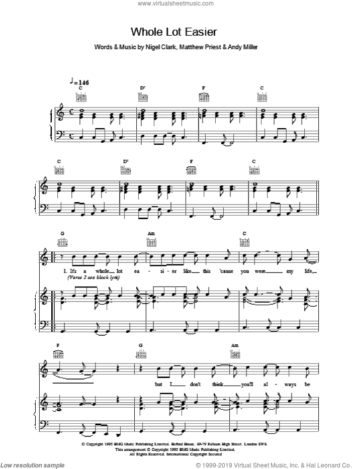 Whole Lot Easier sheet music for voice, piano or guitar by Clark,N, Dodgy and Miscellaneous, intermediate skill level