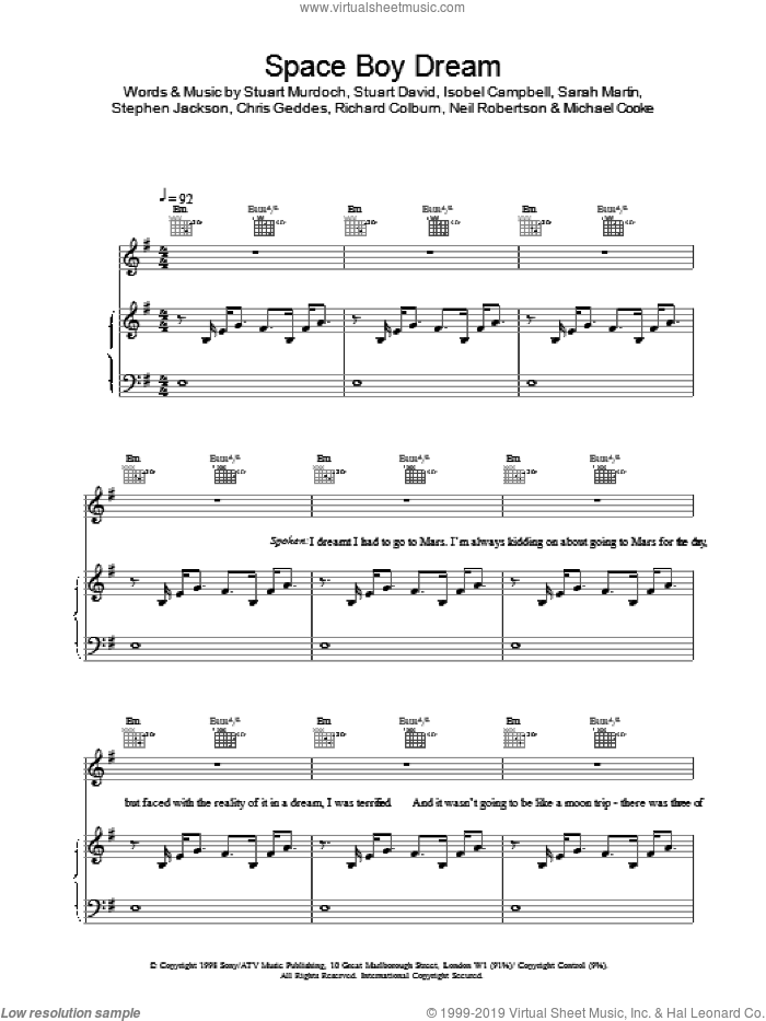Space Boy Dream sheet music for voice, piano or guitar, intermediate skill level
