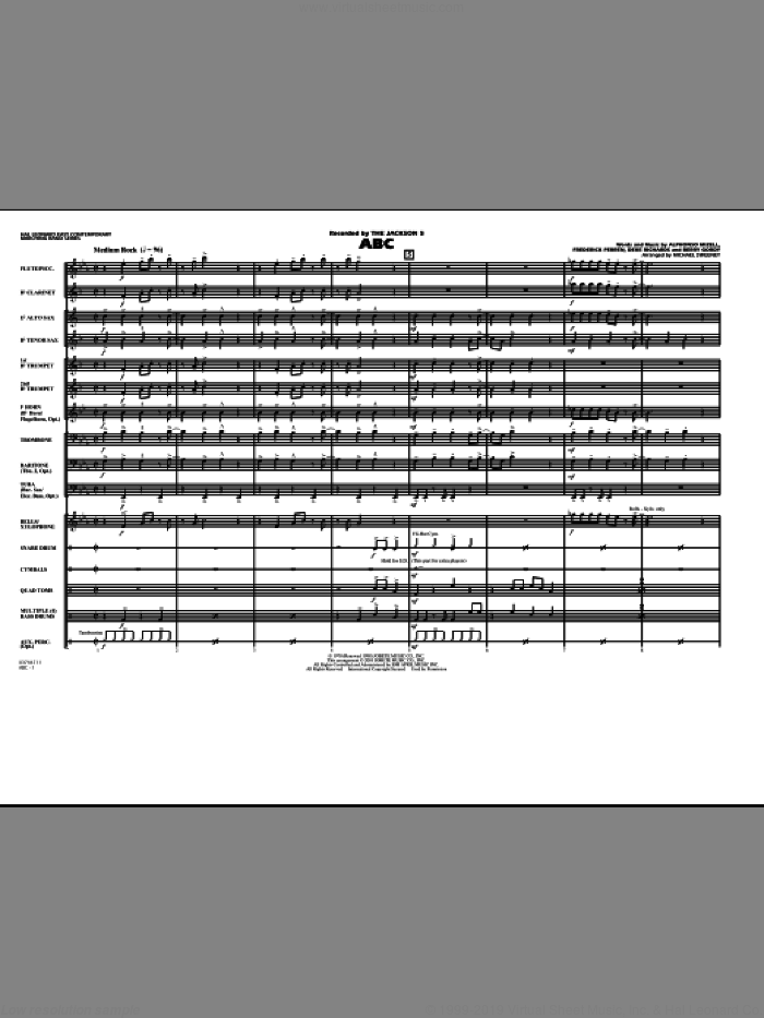 ABC (COMPLETE) sheet music for marching band by Michael Sweeney, Alphonso Mizell, Berry Gordy, Deke Richards, Frederick Perren and The Jackson 5, intermediate skill level