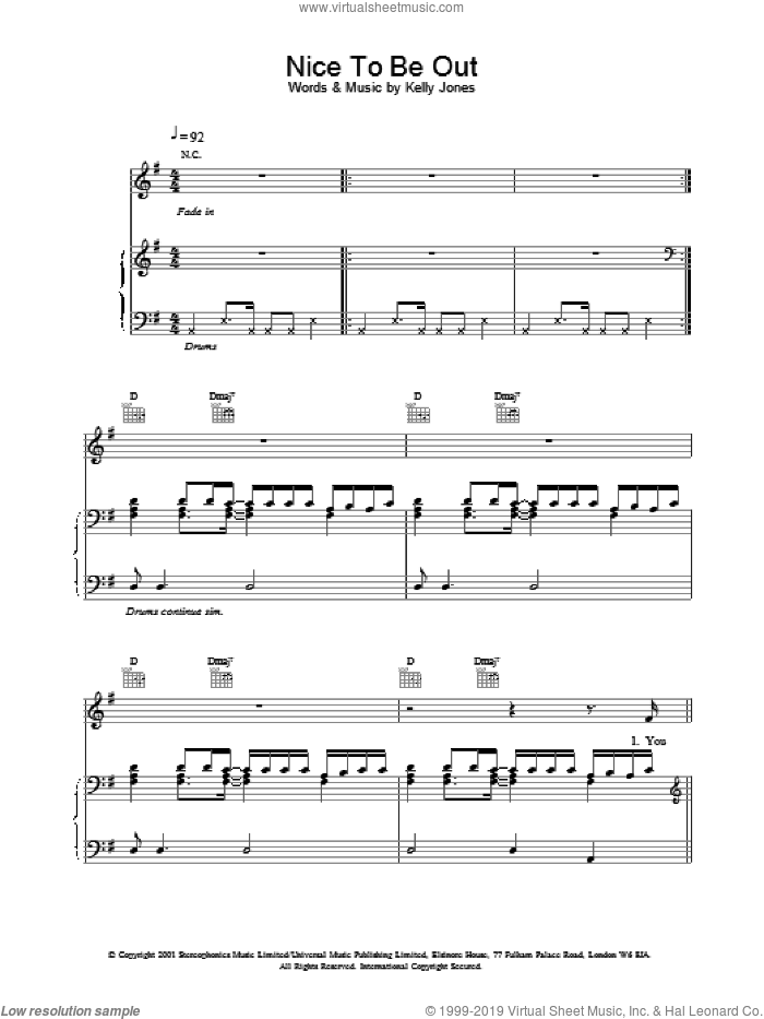 Nice To Be Out sheet music for voice, piano or guitar by Stereophonics and Kelly Jones, intermediate skill level