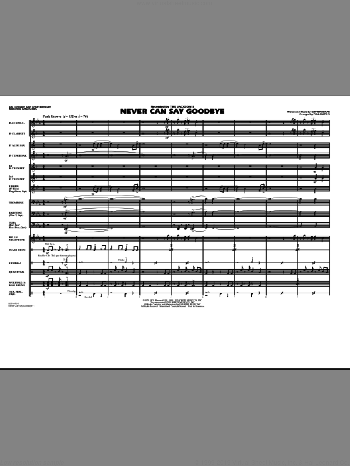 Never Can Say Goodbye (COMPLETE) sheet music for marching band by Paul Murtha, Clifton Davis and The Jackson 5, intermediate skill level