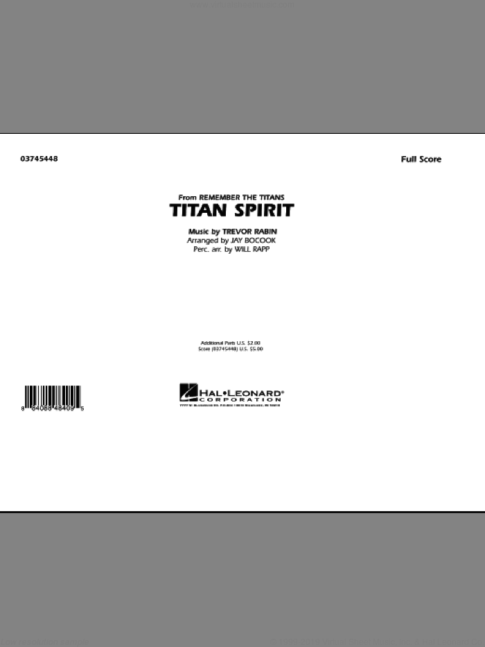 Titan Spirit (Theme from Remember The Titans) (COMPLETE) sheet music for marching band by Jay Bocook, Trevor Rabin and Will Rapp, intermediate skill level
