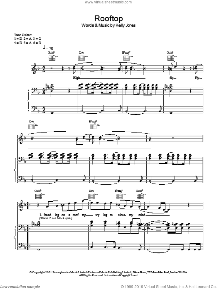 Rooftop sheet music for voice, piano or guitar by Stereophonics and Kelly Jones, intermediate skill level