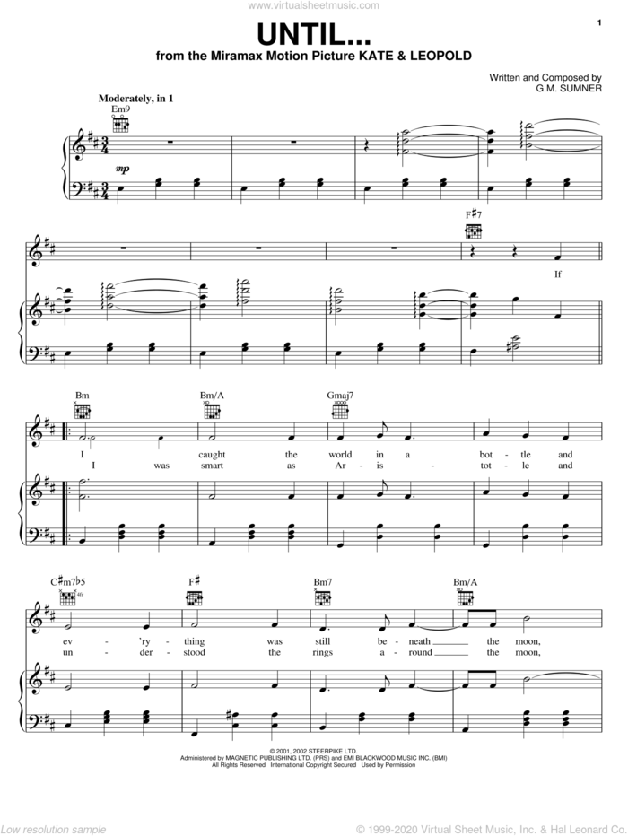 Until... sheet music for voice, piano or guitar by Sting and G.M. Sumner, intermediate skill level