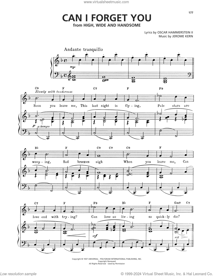 Can I Forget You sheet music for voice, piano or guitar by Oscar Hammerstein II & Jerome Kern, Jerome Kern and Oscar II Hammerstein, intermediate skill level