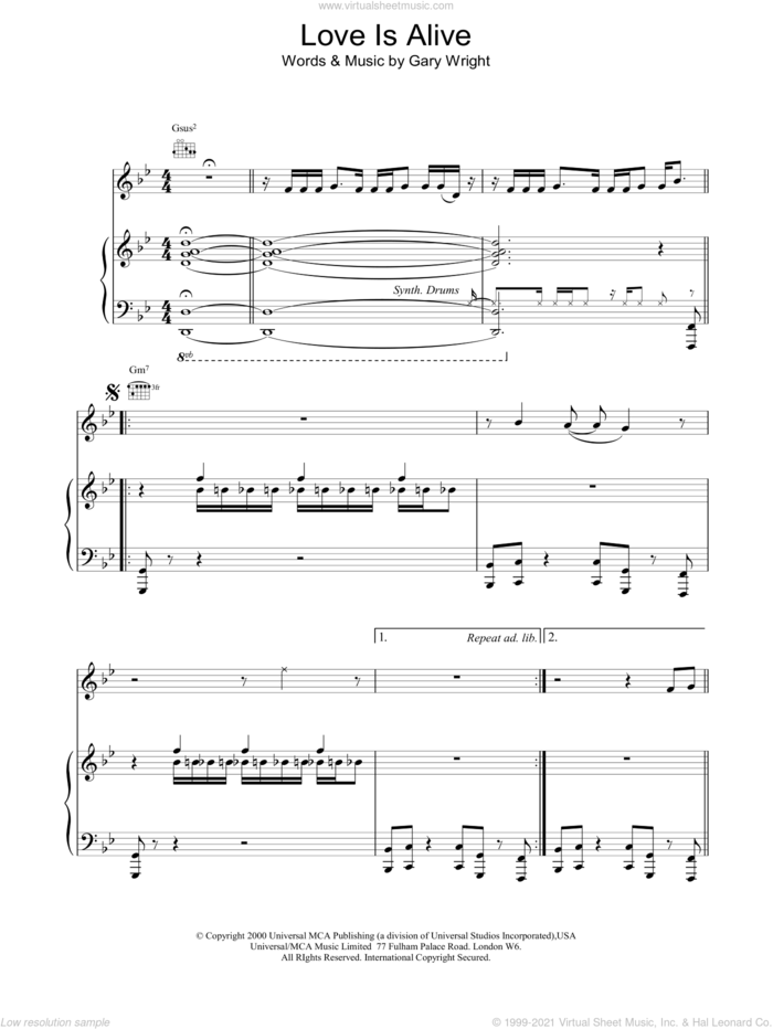Love Is Alive sheet music for voice, piano or guitar by Anastacia and Gary Wright, intermediate skill level